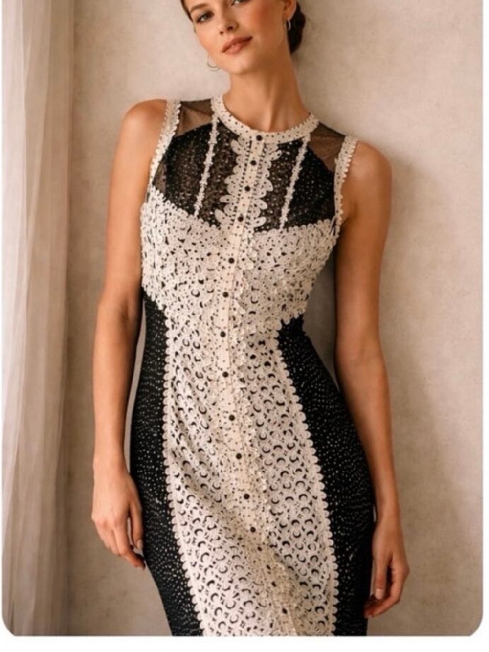 Byron Lars Anthro Laser Cut Sheath Dress Black Cream Moody October Event Size 8